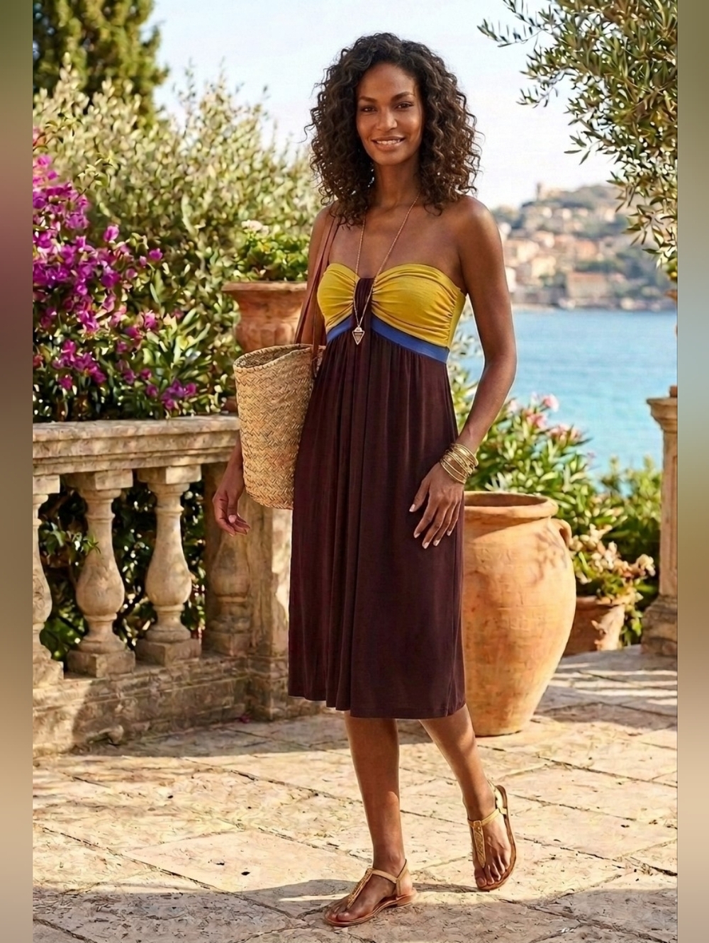 T-BAGS | Strapless Colour-blocked Dress